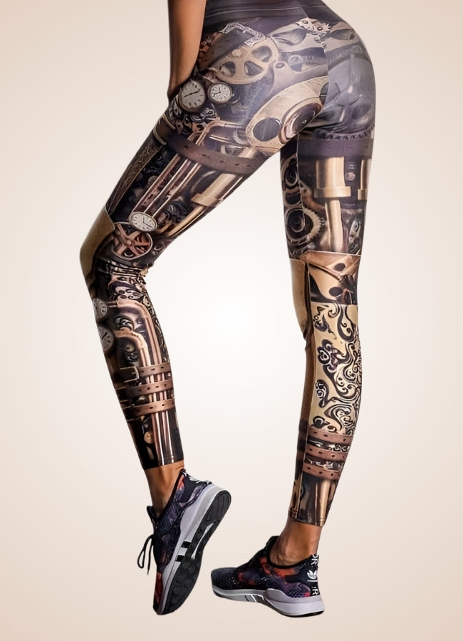 Dark Brown Steampunk Gear Legging Brown
