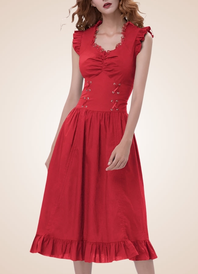 Elegant V Neck Steampunk Dress Red / 2XL elegant-v-neck-steampunk-dress-red