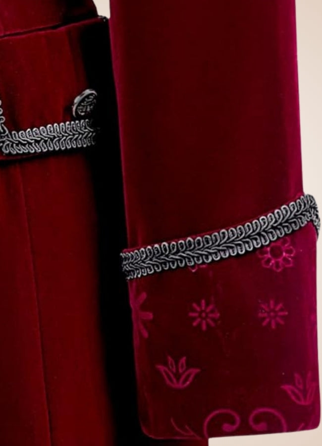 Red Steampunk Trench Coat sleeve close up