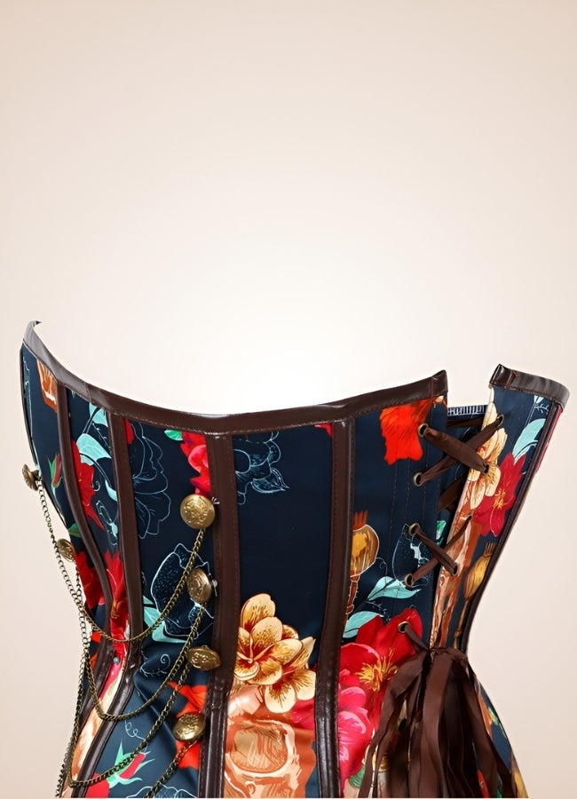 Steampunk Flower Print Corset Red Blue / XL steampunk-flower-print-corset-red-blue