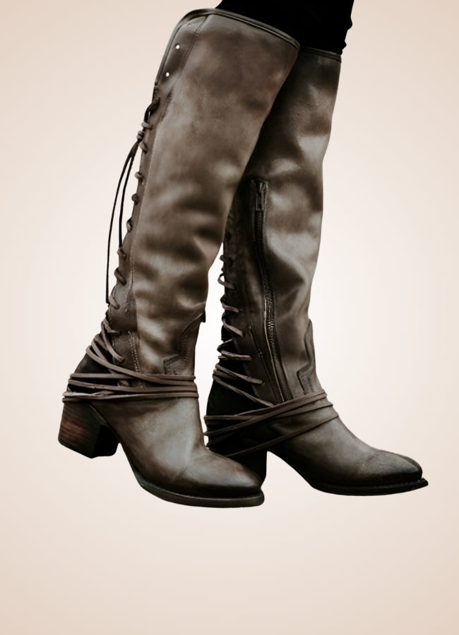 Steampunk Knee High Lace Boots Taupe / 12.5 steampunk-knee-high-lace-boots-taupe