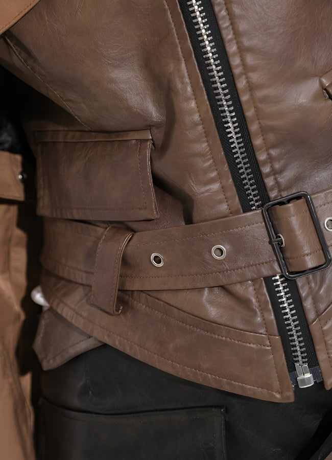 Steampunk Leather Crop Top Jacket Coffee / M steampunk-leather-crop-top-jacket-coffee