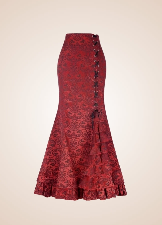 Steampunk Victorian Brocade Skirt Red / XL steampunk-victorian-brocade-skirt-red