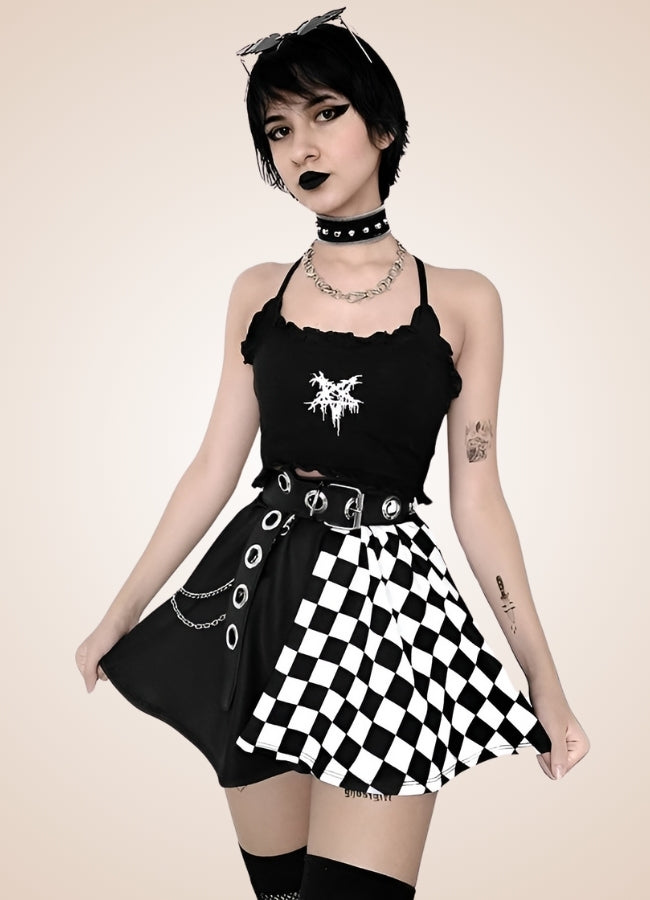 Two Color Gothic Mini Skirt Black White / 2XS two-color-gothic-mini-skirt-black-white