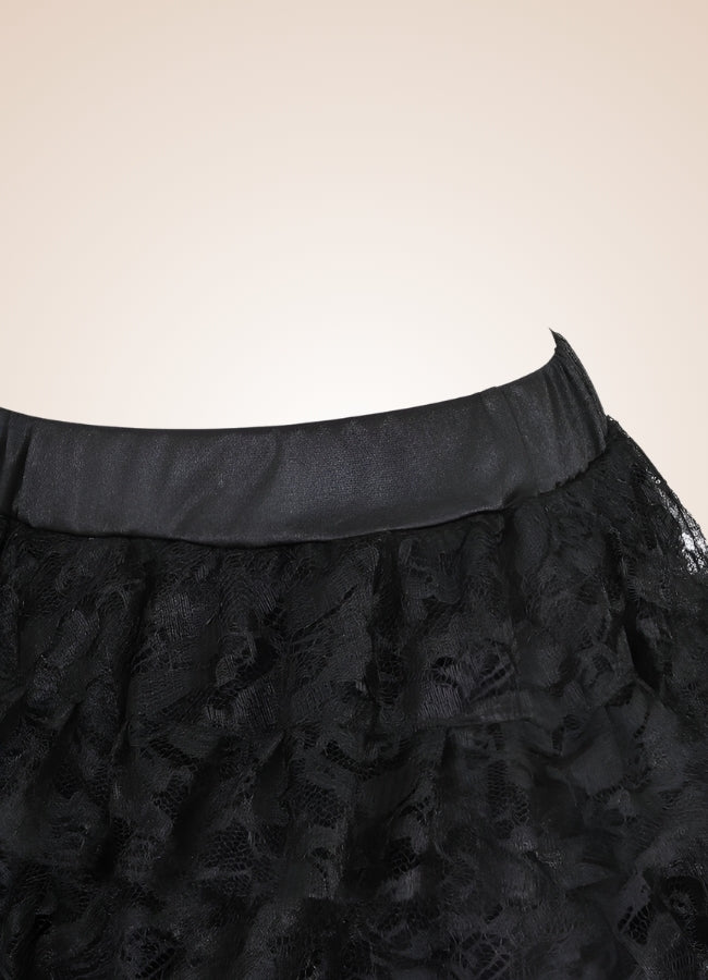 Women's Layered Floral Skirt Black / 2XS womens-layered-floral-skirt-black