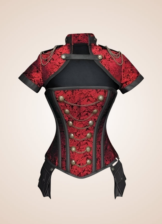 Asian Military Steampunk Corset Red / XL asian-military-steampunk-corset-red