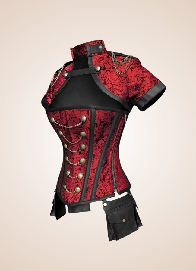 Asian Military Steampunk Corset Red / XL asian-military-steampunk-corset-red