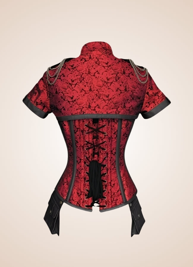 Asian Military Steampunk Corset Red / XL asian-military-steampunk-corset-red
