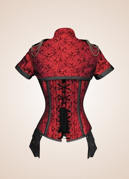 Asian Military Steampunk Corset Red / XL asian-military-steampunk-corset-red