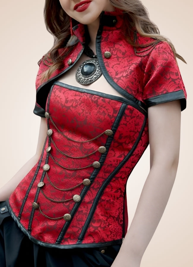 Asian Military Steampunk Corset Red / XL asian-military-steampunk-corset-red