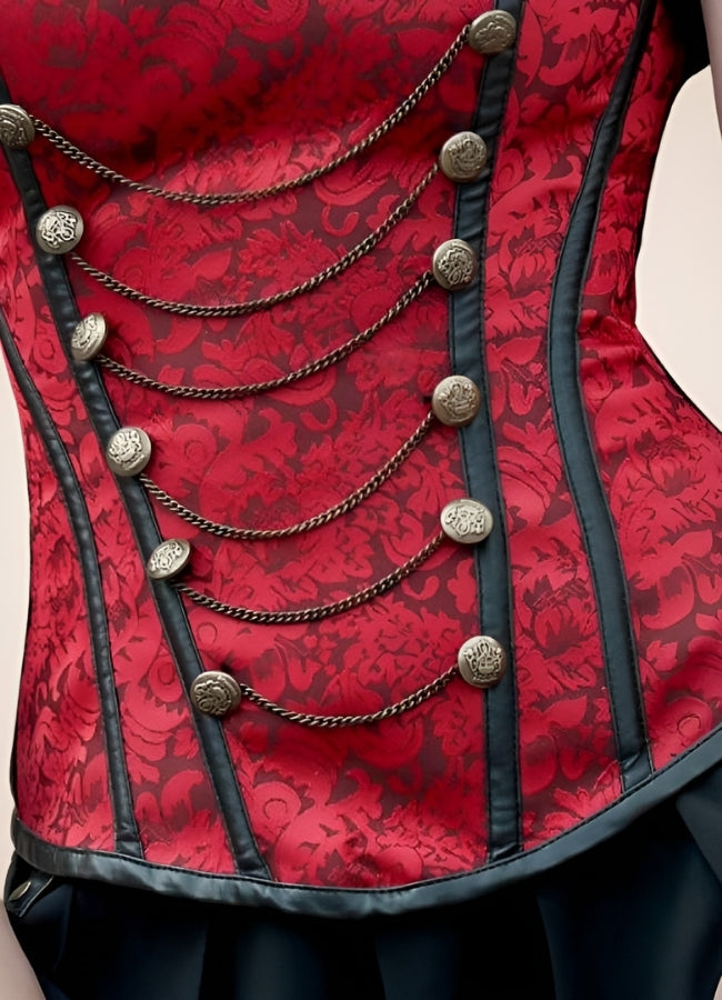 Asian Military Steampunk Corset Red / XL asian-military-steampunk-corset-red