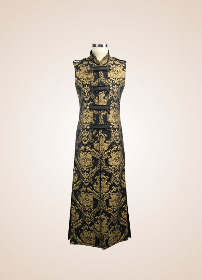 Black And Gold Gothic Long Vest Gold / 3XL black-and-gold-gothic-long-vest-gold