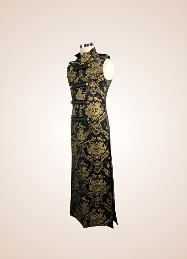 Black And Gold Gothic Long Vest Gold / 3XL black-and-gold-gothic-long-vest-gold