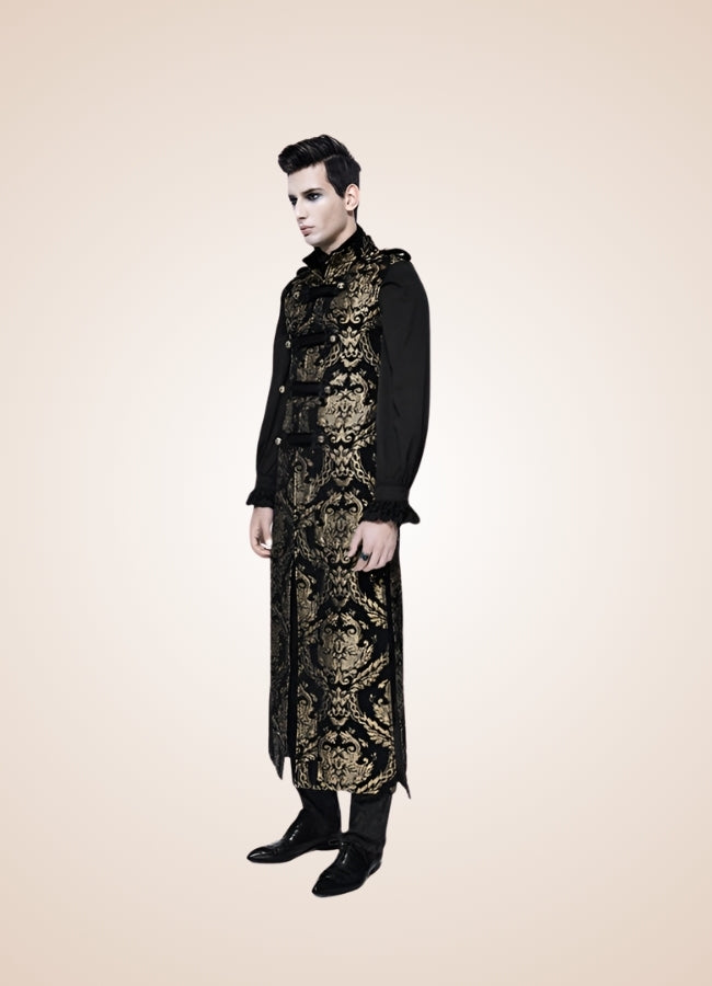 Black And Gold Gothic Long Vest Gold / 3XL black-and-gold-gothic-long-vest-gold