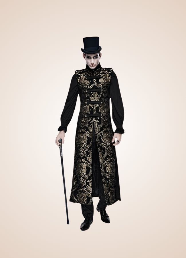 Black And Gold Gothic Long Vest Gold / 3XL black-and-gold-gothic-long-vest-gold