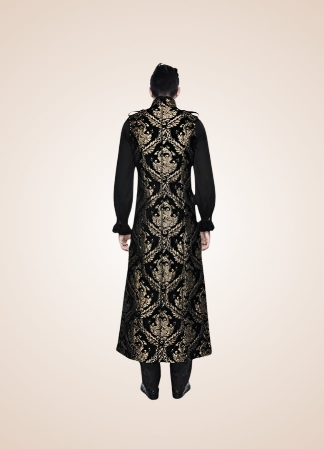 Black And Gold Gothic Long Vest Gold / 3XL black-and-gold-gothic-long-vest-gold