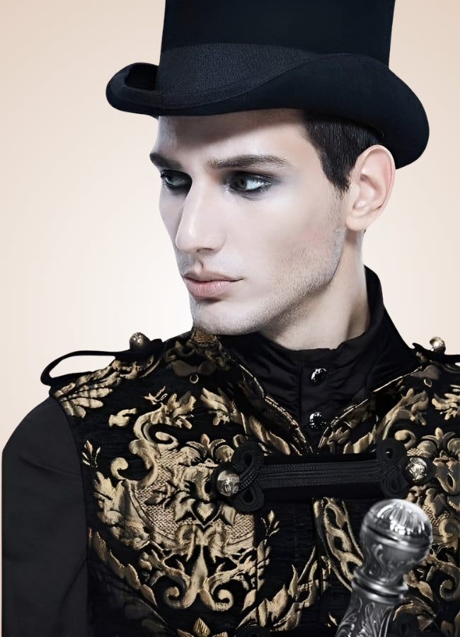 Black And Gold Gothic Long Vest Gold / 3XL black-and-gold-gothic-long-vest-gold