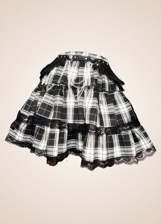 Black And White Steampunk Skirt Black White / L black-and-white-steampunk-skirt-black-white