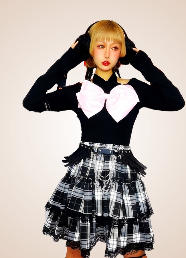 Black And White Steampunk Skirt Black White / L black-and-white-steampunk-skirt-black-white