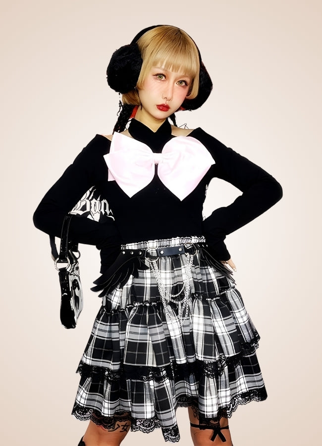 Black And White Steampunk Skirt Black White / L black-and-white-steampunk-skirt-black-white