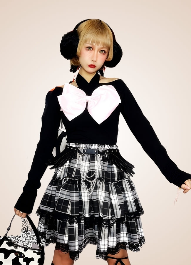 Black And White Steampunk Skirt Black White / L black-and-white-steampunk-skirt-black-white