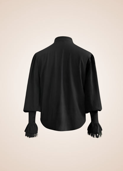 Black Ruffled Medieval Shirt Black / XL black-ruffled-medieval-shirt-black