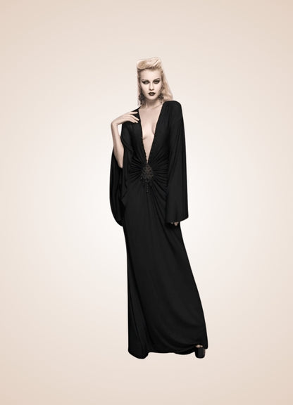 Black Steampunk Gothic Long Dress Black / 3XL-4XL black-steampunk-gothic-long-dress-black