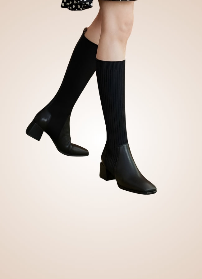 Black Steampunk Knee High Knit Boots Black / 9.5 black-steampunk-knee-high-knit-boots-black