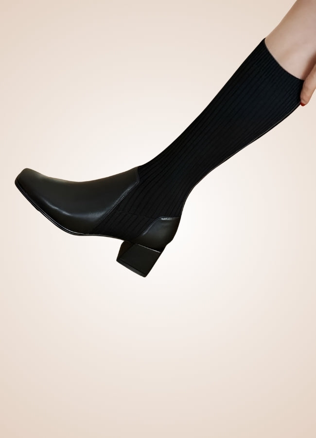 Black Steampunk Knee High Knit Boots Black / 9.5 black-steampunk-knee-high-knit-boots-black