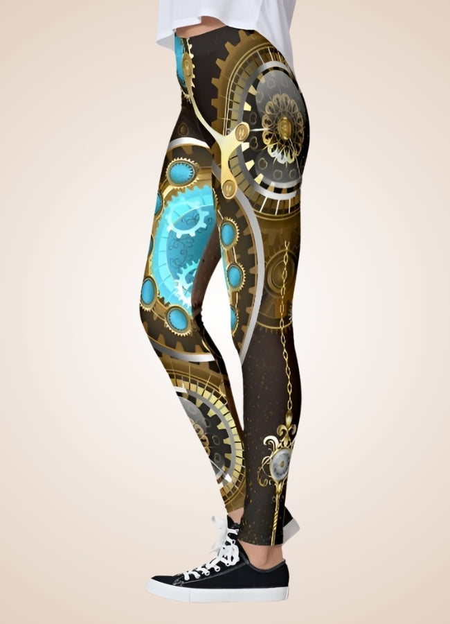 Blue Steampunk Gear Legging Blue / L blue-steampunk-gear-legging-blue