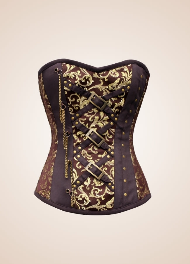 Brown Steampunk Brocade Corset Brown / 2XL brown-steampunk-brocade-corset-brown