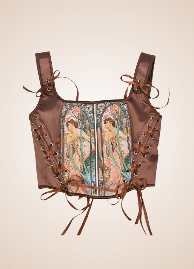 Brown Steampunk Medieval Lace Corset Brown / 2XS brown-steampunk-medieval-lace-corset-brown