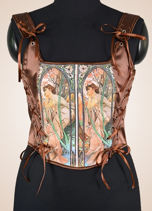 Brown Steampunk Medieval Lace Corset Brown / 2XS brown-steampunk-medieval-lace-corset-brown