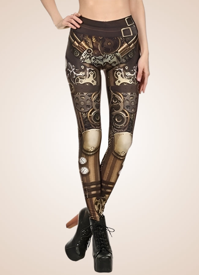 Dark Brown Steampunk Gear Legging Brown  