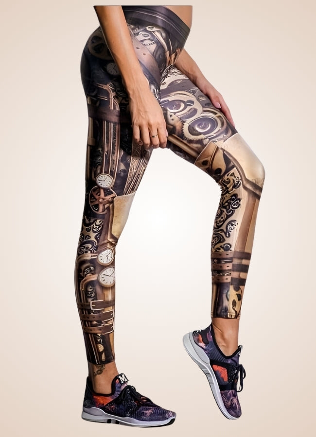 Dark Brown Steampunk Gear Legging Brown 
