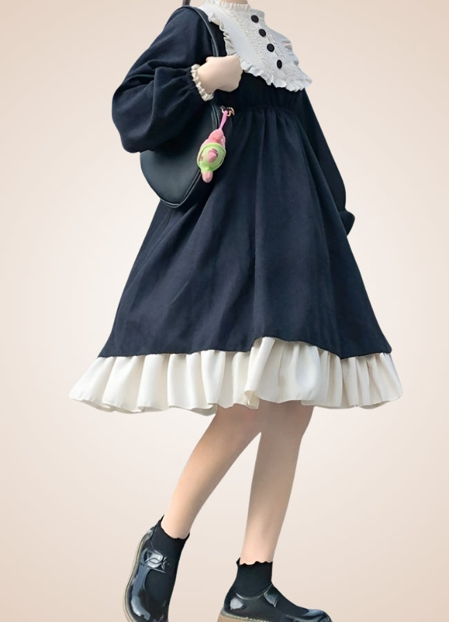 Double Layer Steampunk Lolita Dress Black / One Size double-layer-steampunk-lolita-dress-black