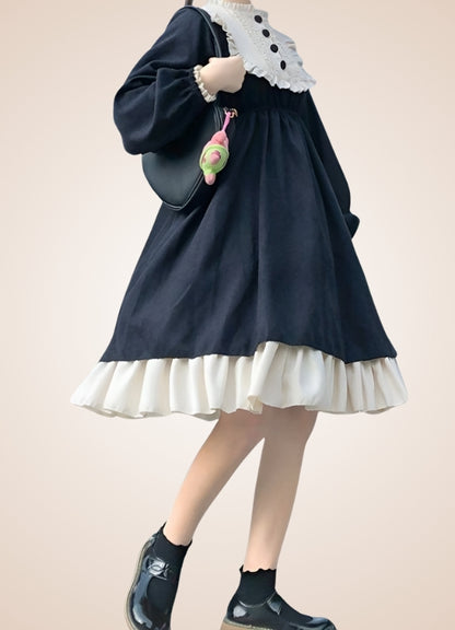 Double Layer Steampunk Lolita Dress Black / One Size double-layer-steampunk-lolita-dress-black