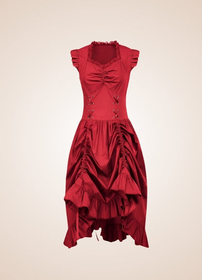 Elegant V Neck Steampunk Dress Red / 2XL elegant-v-neck-steampunk-dress-red