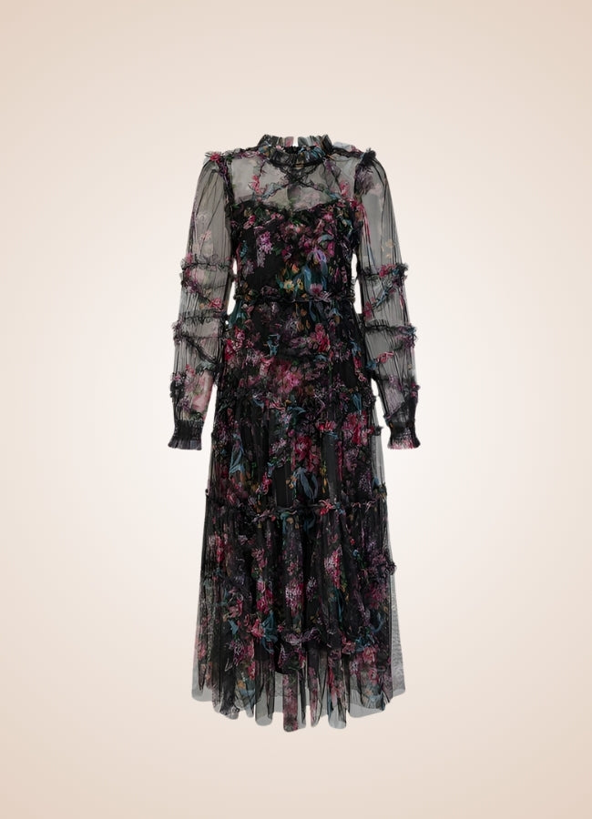 Floral Lace Steampunk Dress Black / 2XL floral-lace-steampunk-dress-black