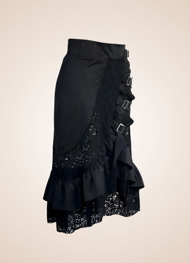 Front Buckle Steampunk Skirt Black / XL front-buckle-steampunk-skirt-black