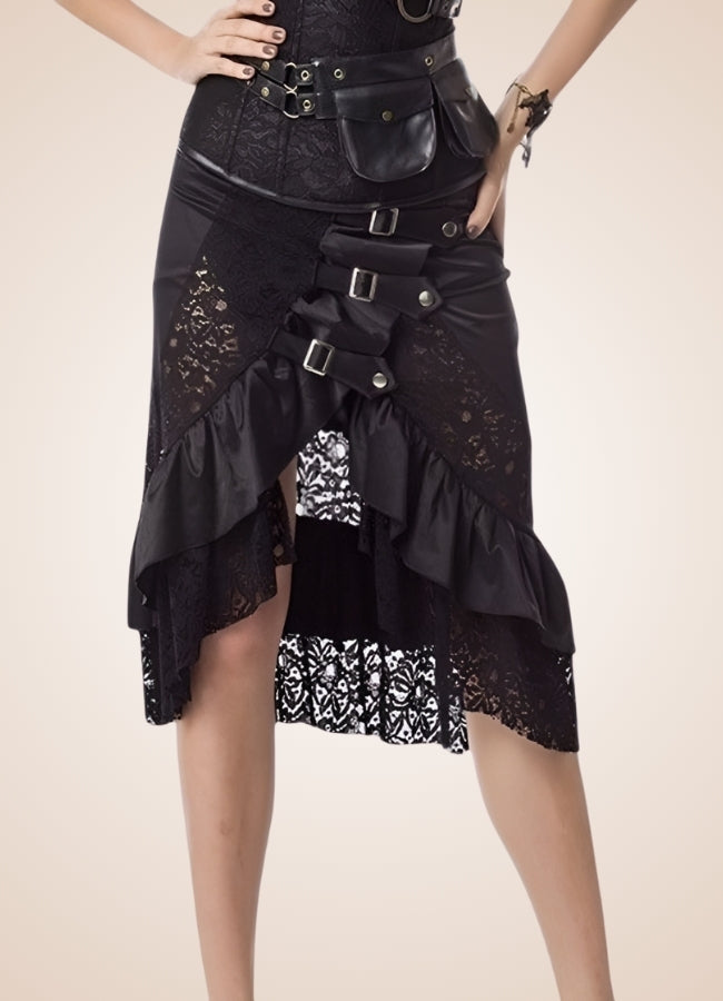 Front Buckle Steampunk Skirt Black / XL front-buckle-steampunk-skirt-black