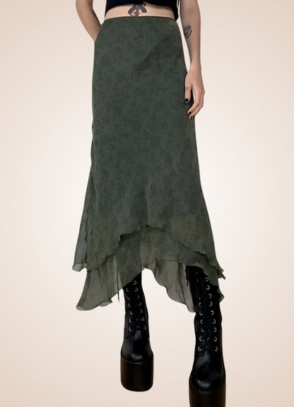 Gothic Floral Pattern Skirt Green / M gothic-floral-pattern-skirt-green