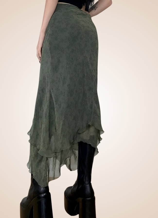 Gothic Floral Pattern Skirt Green / M gothic-floral-pattern-skirt-green