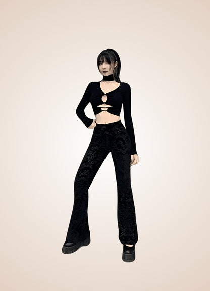 Gothic High Waist Jacquard Pants Black / M gothic-high-waist-jacquard-pants-black