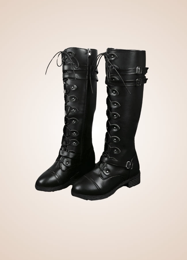 Gothic Knee High Lace Up Boots Black / 12.5 gothic-knee-high-lace-up-boots-black