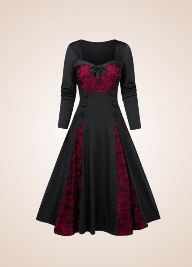 Gothic Skull Print Long Dress Black Red / 4XL gothic-skull-print-long-dress-black-red