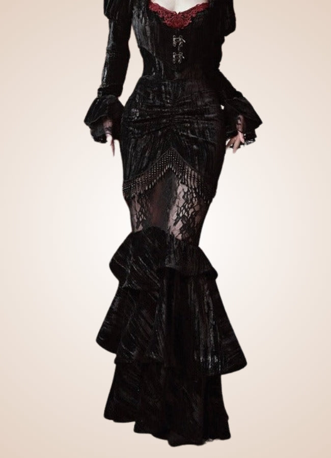 Gothic Steampunk Long Skirt Black / L gothic-steampunk-long-skirt-black