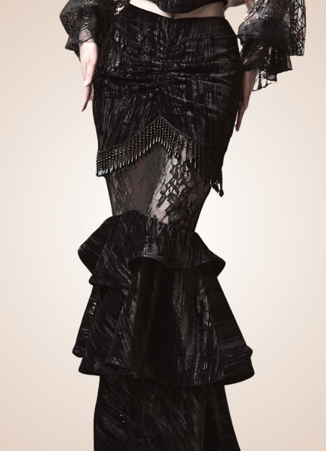 Gothic Steampunk Long Skirt Black / L gothic-steampunk-long-skirt-black