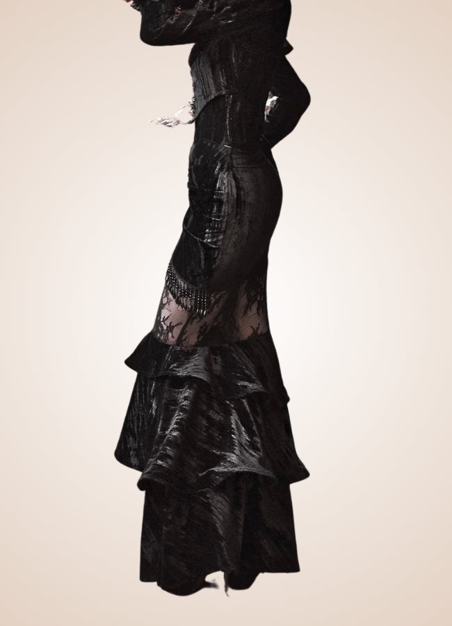 Gothic Steampunk Long Skirt Black / L gothic-steampunk-long-skirt-black