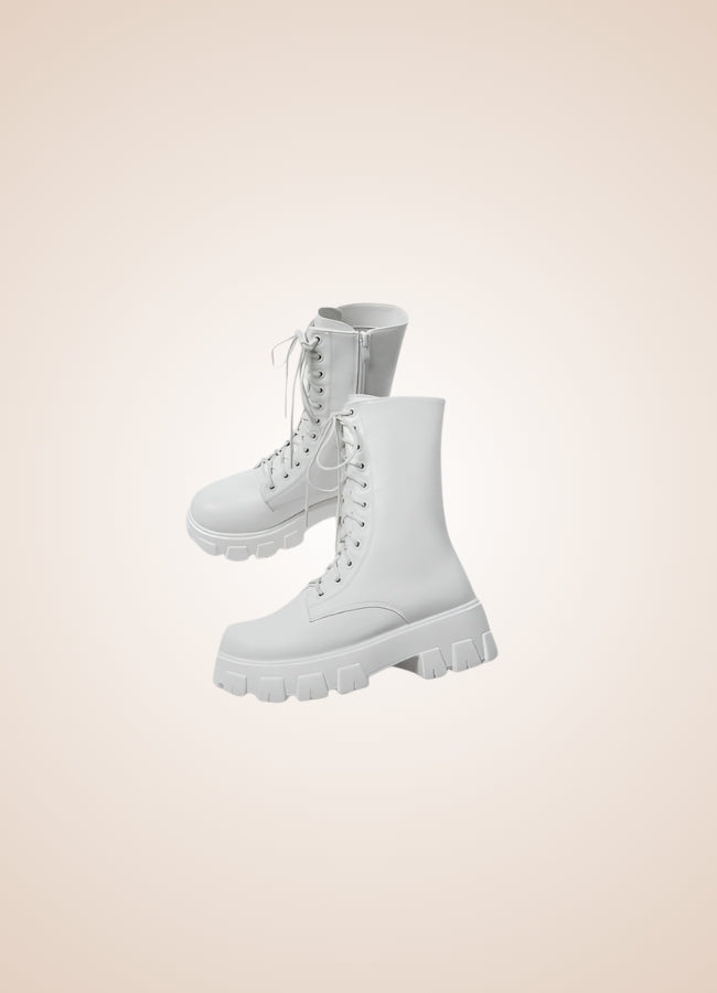 Gothic Steampunk Mid Calf Boots White / 9.5 gothic-steampunk-mid-calf-boots-white